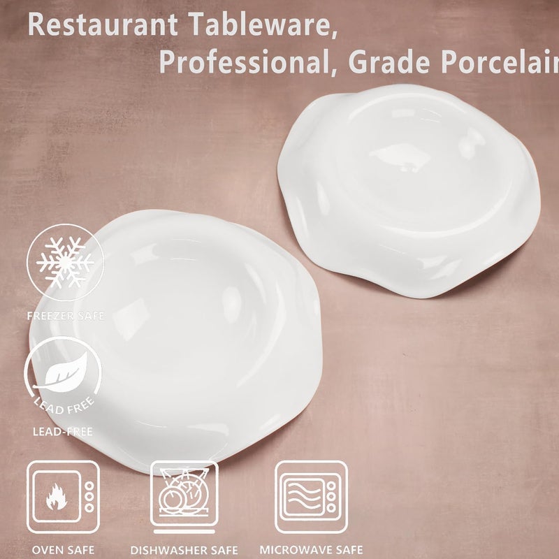 jinsongdafa Soup Bowls Pasta Bowls Rimmed Plates White Salad Bowls Set of 2 Porcelain Wide Rim Bowls 6 Oz Microwave  Dishwasher Safe Best for foodies and restaurants 83 Inch flanging - Image 3