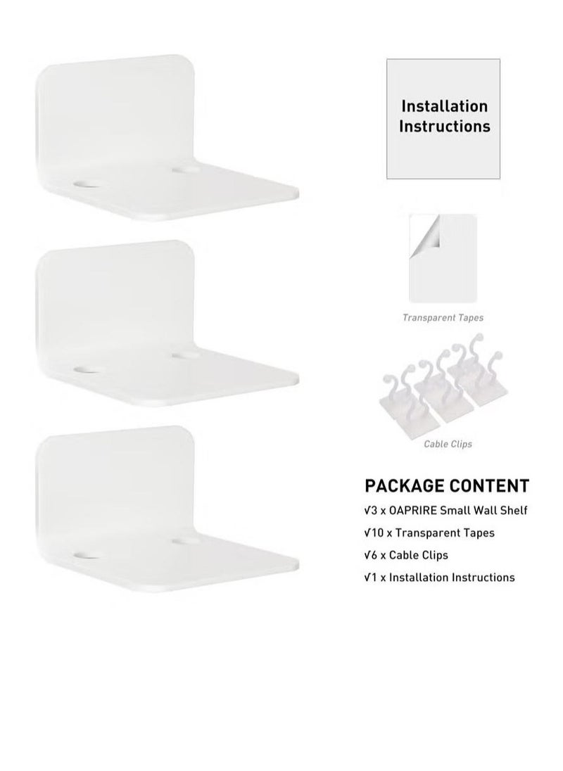 XiuWoo - Floating Wall Shelves Set of 3, Shelf for Baby Monitors, Speakers, Universal Small Wall Shelf with Cable Clips, White - Image 1