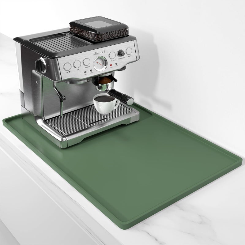Rnivvi Silicone Coffee Mat, 16" x 24" Waterproof Raised Edge Coffee Bar Mats for Espresso Machine Station Accessories, Heat Resistant Dish Drying Pad for Kitchen Counter, Rubber Bar Decor Pad, Green - Image 1