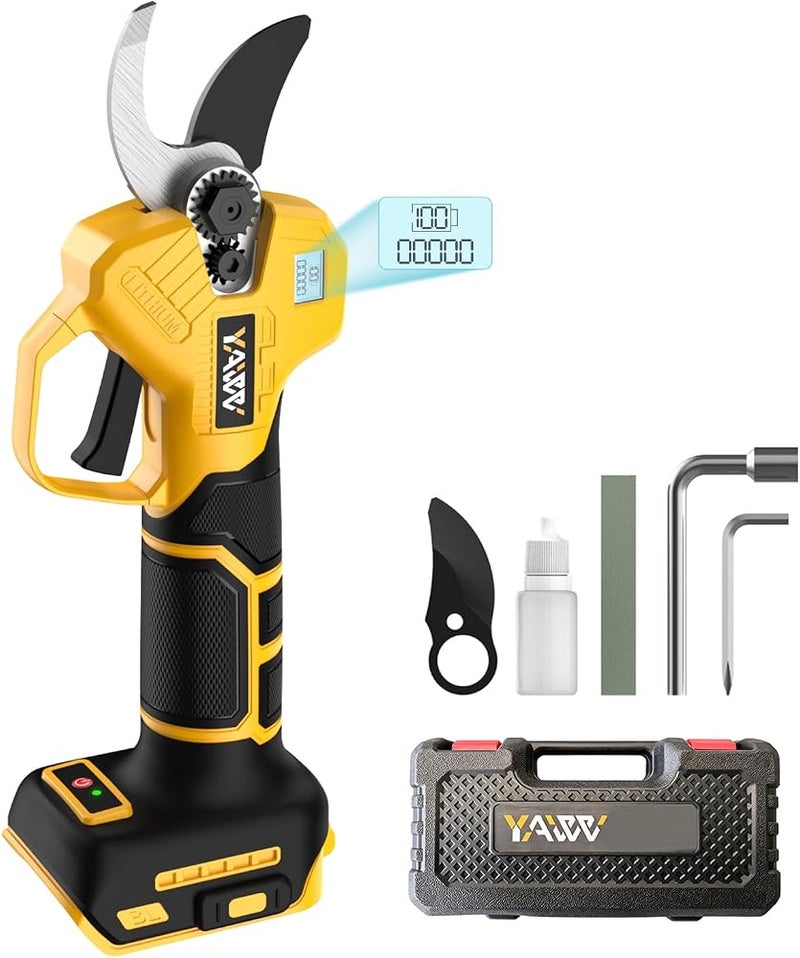 Eacam Electric Pruning Shears Cordless Pruning Shears Battery Powered Tree Branch Pruner Rechargeable Lithium Battery 21V 40mm Brushless Motor LCD Display for Garden Orchard Farm (UK Plug & 1) - Image 4