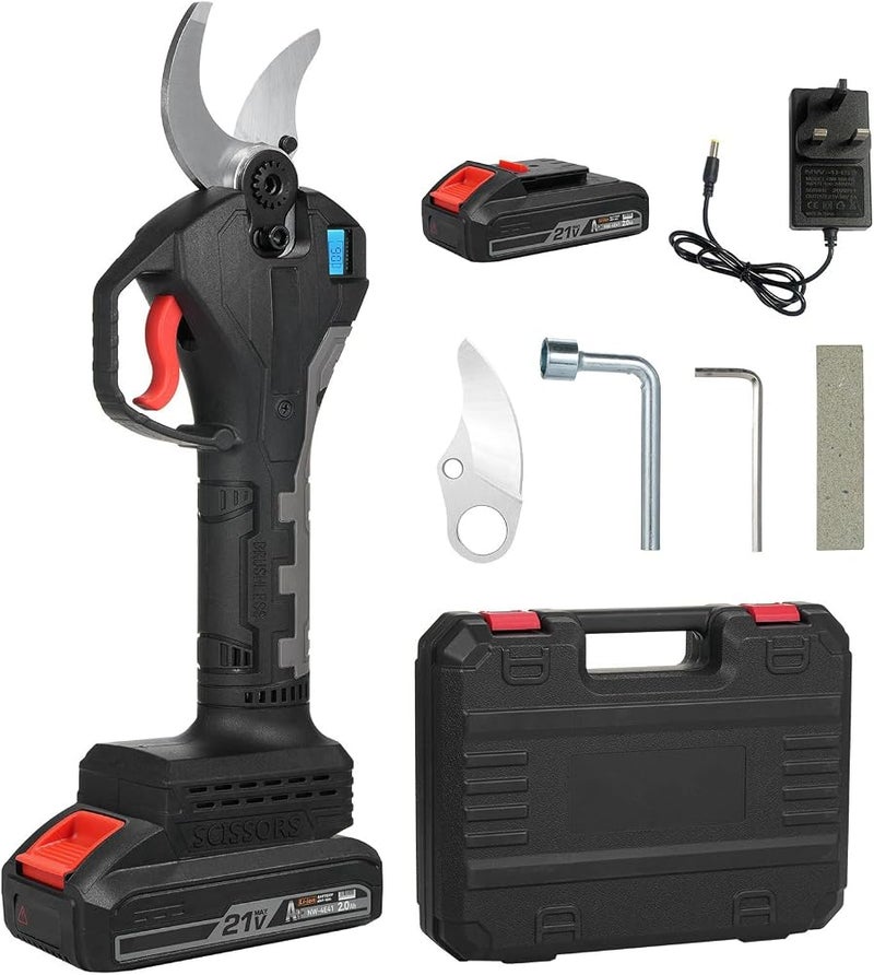 Eacam Electric Pruning Shears Cordless Pruning Shears Battery Powered Tree Branch Pruner Rechargeable Lithium Battery 21V 40mm Brushless Motor LCD Display for Garden Orchard Farm (UK Plug & 1) - Image 3