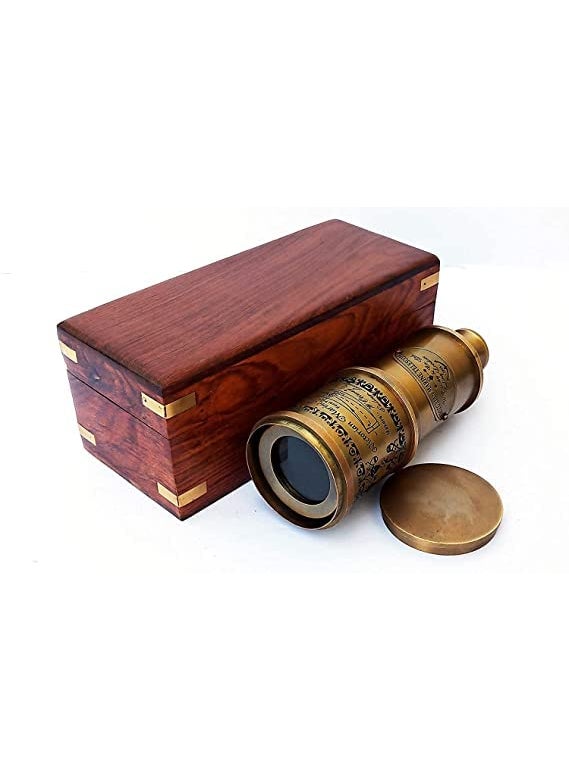Generic Adjustable Vintage Brass Telescope Nautical Antique Functional with Wooden Gift Box 20 Inches Brown  - Image 4