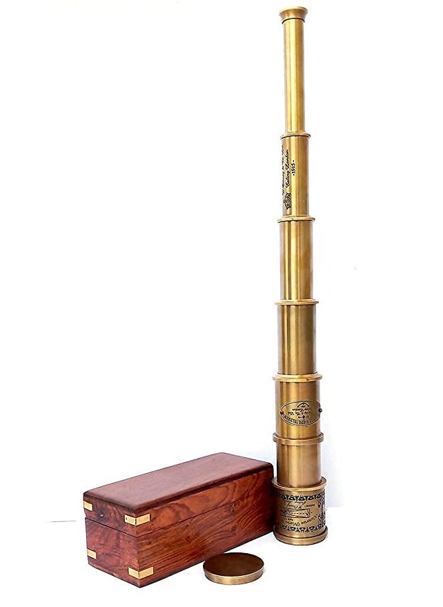 Generic Adjustable Vintage Brass Telescope Nautical Antique Functional with Wooden Gift Box 20 Inches Brown  - Image 2
