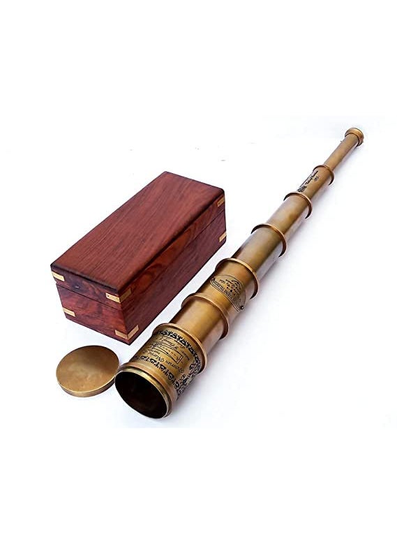 Generic Adjustable Vintage Brass Telescope Nautical Antique Functional with Wooden Gift Box 20 Inches Brown  - Image 5