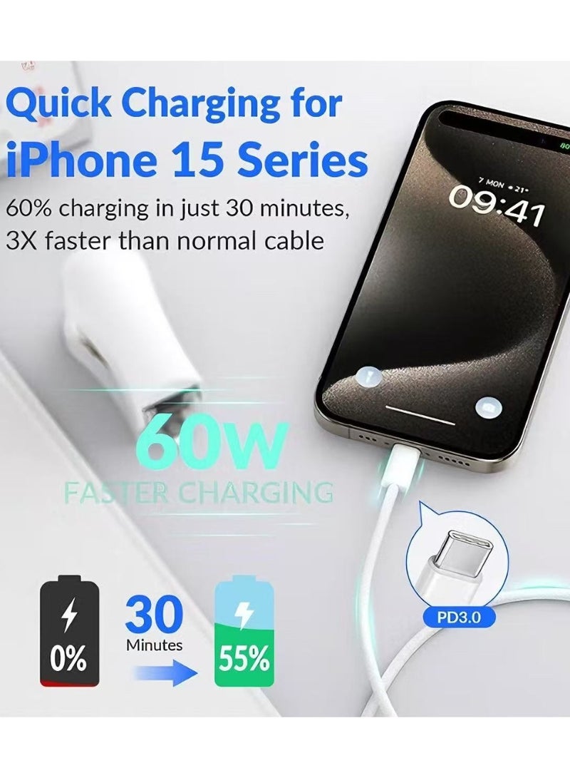 USB-C to USB-C Cable 60W, 1M Braided Fast Charging Cable, 2-Pack for iPhone 16/17, Samsung, iPad, MacBook - Orange/White - Image 3