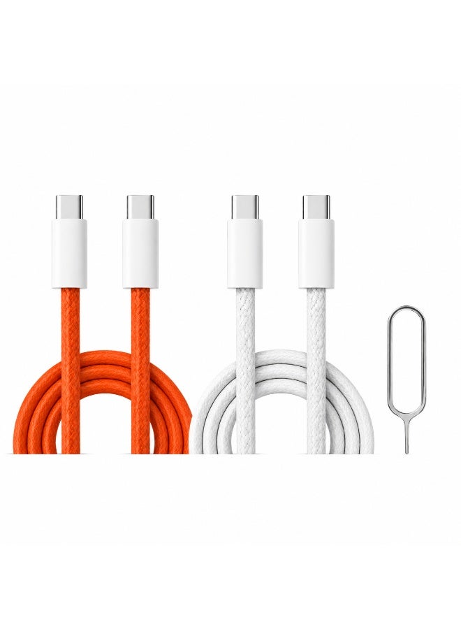 USB-C to USB-C Cable 60W, 1M Braided Fast Charging Cable, 2-Pack for iPhone 16/17, Samsung, iPad, MacBook - Orange/White - Image 1