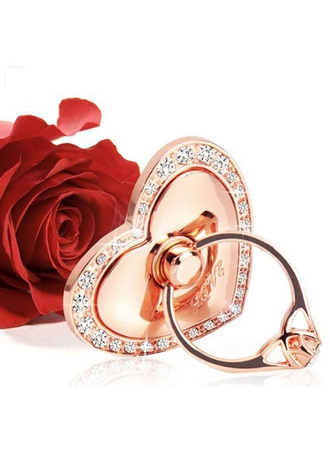TOPWOOZU Phone Stand, Luxury Updated Re-Usable Metal Stainless Phone & Tablet Anti Drop Ring Stand Holder with Diamonds for iPhone iPod iPad Samsung and More (Heart Shape) (Rosegold) - Image 2