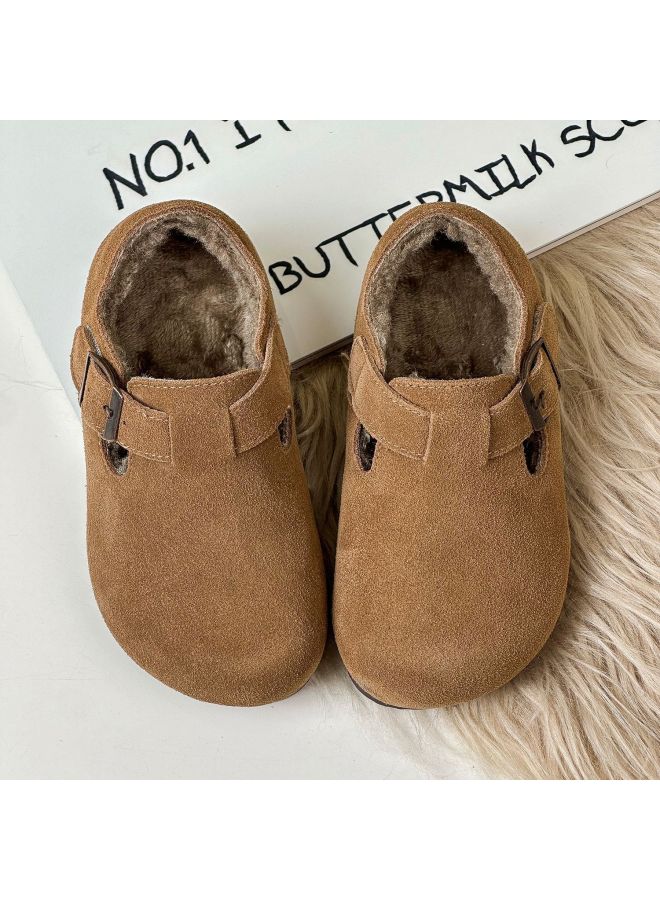 Korean Style Children's Shoes Autumn And Winter New Children's Fleece-lined Birkenneth Shoes Frosted Leather Cotton Shoes Bean Shoes Cotton Shoes
