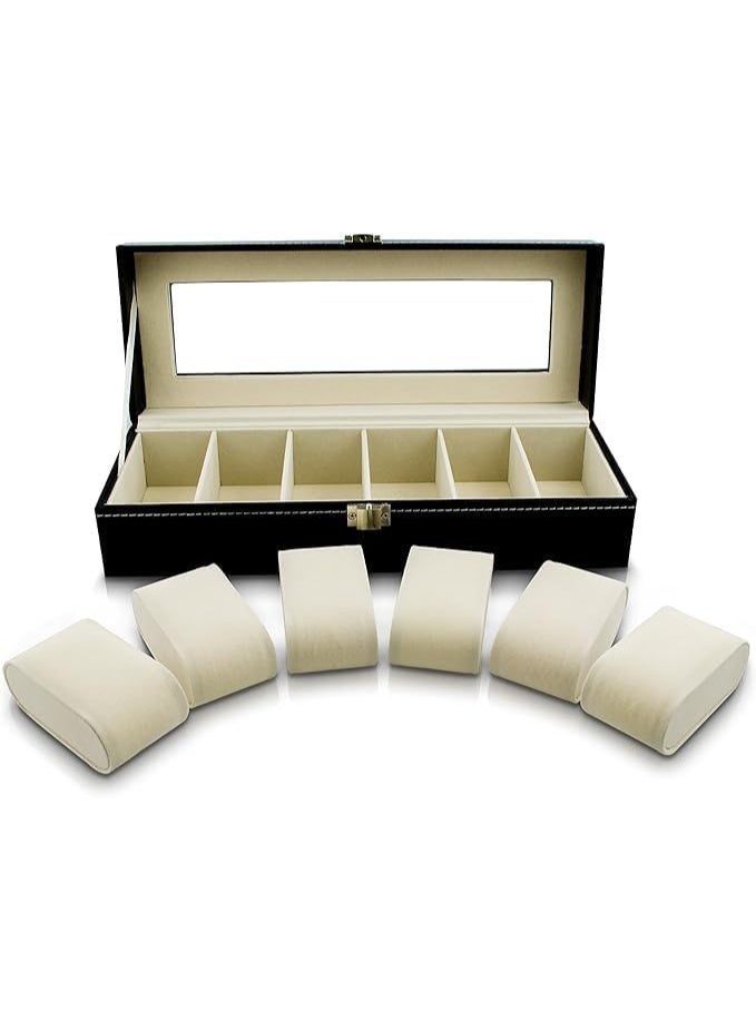 Luxury Watch Organizer - Elegant Leather Case with Clear Lid to Protect and Display Your Watches in a Classy and Functional Style - Stylish Leather Design to Professionally Store and Organize 6 Watches, Perfect for High-End Gifts - Black - 294 - Image 4