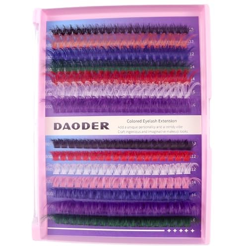 DAODER Colored Lash Clusters 60D80D Fluff Cluster Eyelash Extensions Pink Red Blue Green Blue White Purple Black Halloween Cosplay Lash Extension Cluster D Curl 1016MM8 Color Lashes Only - Image 1