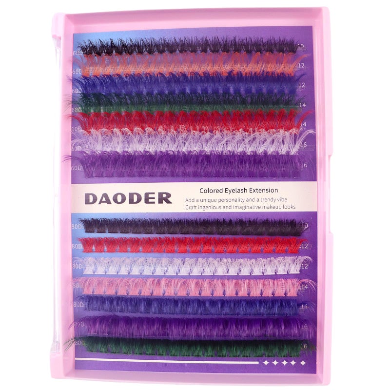 DAODER Colored Lash Clusters 60D80D Fluff Cluster Eyelash Extensions Pink Red Blue Green Blue White Purple Black Halloween Cosplay Lash Extension Cluster D Curl 1016MM8 Color Lashes Only - Image 3