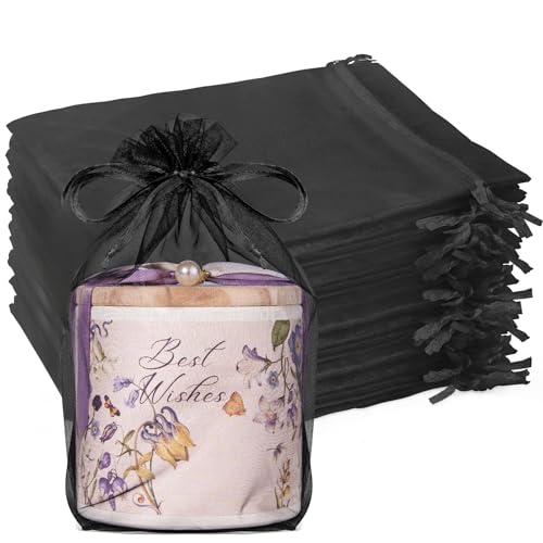 Crweety Black 6x9 Inch Organza Bags 50 Pcs, Large Mesh Gift Bags Drawstring for Crafts Soap Candy, Jewelry Treat Mesh Bag Drawstring for Easter Gifts Wedding Party Favors Baby Shower - Image 1