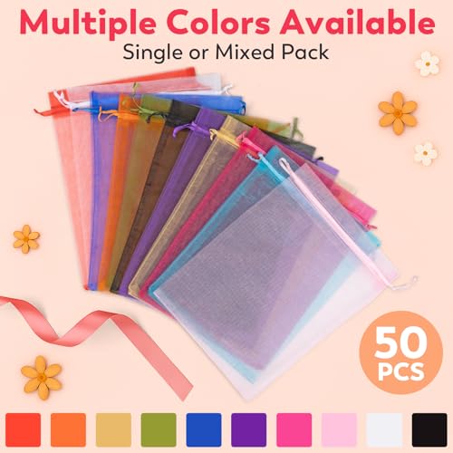 Crweety Black 6x9 Inch Organza Bags 50 Pcs, Large Mesh Gift Bags Drawstring for Crafts Soap Candy, Jewelry Treat Mesh Bag Drawstring for Easter Gifts Wedding Party Favors Baby Shower - Image 3