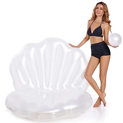 Triumpeek 45.2" L Inflatable Seashell Pool Float, Blow Up Giant Clam Floatie with 8" Pearl Ball, Shell Pool Floating Ride On Raft Chair for Swimming Pool Summer Beach Party - Image 5
