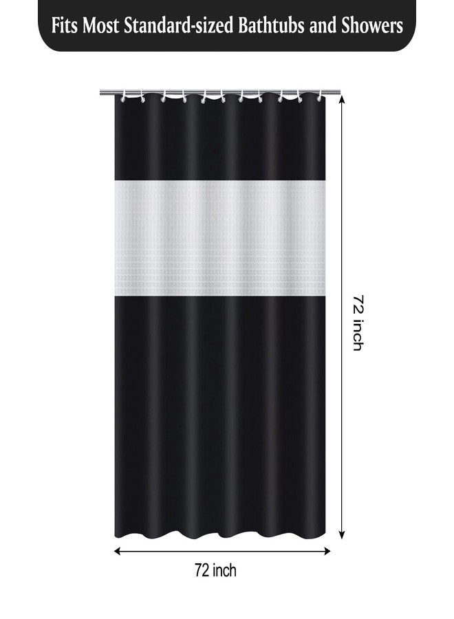 timecity Black Plastic Shower Curtain PEVA Shower Curtain Liner with 12 White Hooks Clear Top Window Bathtub Liner Waterproof Bath Curtain for Shower Bathroom,72x72inch - Image 2