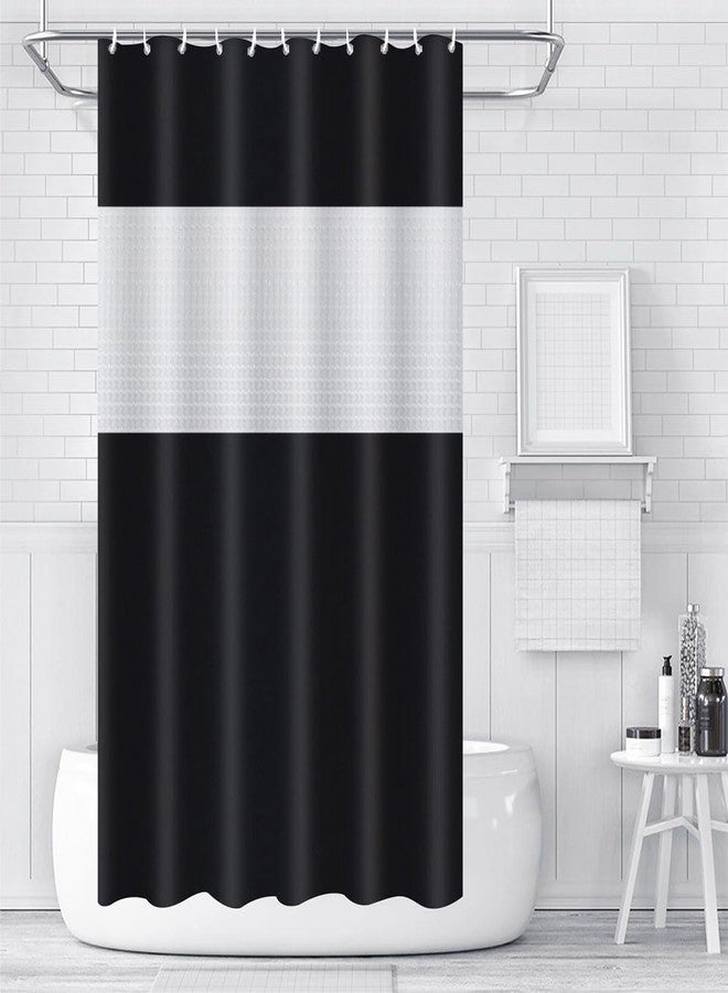 timecity Black Plastic Shower Curtain PEVA Shower Curtain Liner with 12 White Hooks Clear Top Window Bathtub Liner Waterproof Bath Curtain for Shower Bathroom,72x72inch - Image 1