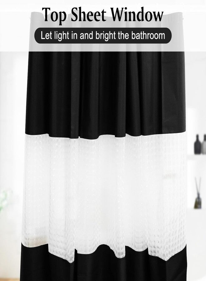 timecity Black Plastic Shower Curtain PEVA Shower Curtain Liner with 12 White Hooks Clear Top Window Bathtub Liner Waterproof Bath Curtain for Shower Bathroom,72x72inch - Image 3