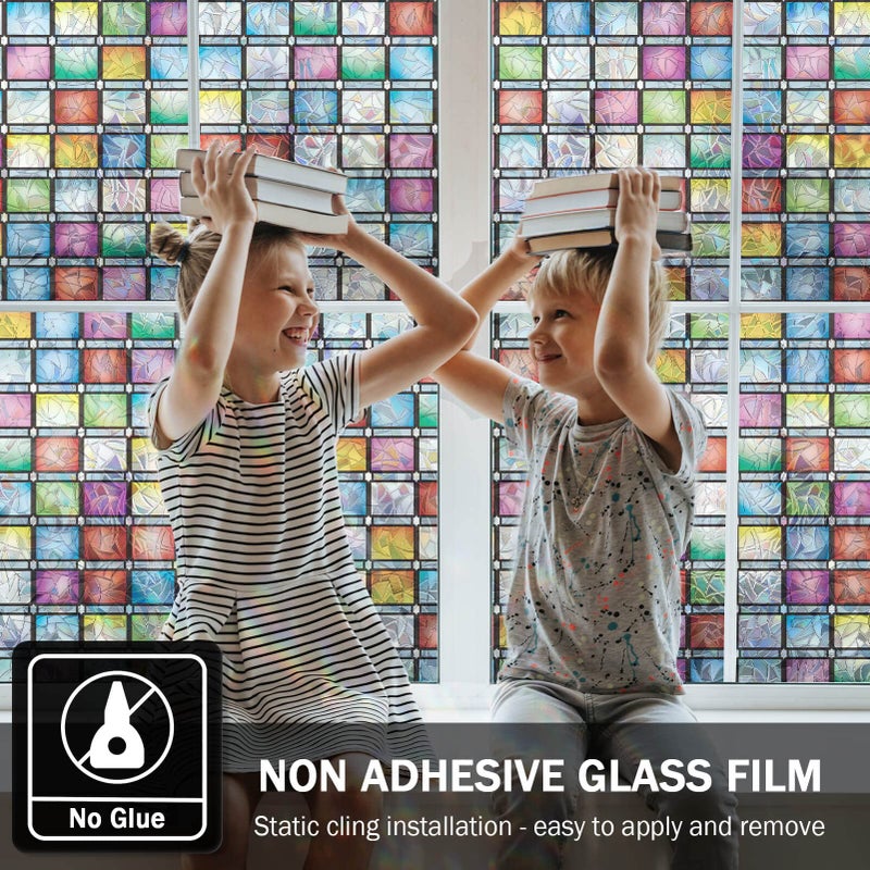 FEOMOS Stained Glass Window Film  Rainbow Window Tint  Window Privacy Films  Decorative Window Stickers for Home Anti UV 11.8 x 78.7 inches - Image 3