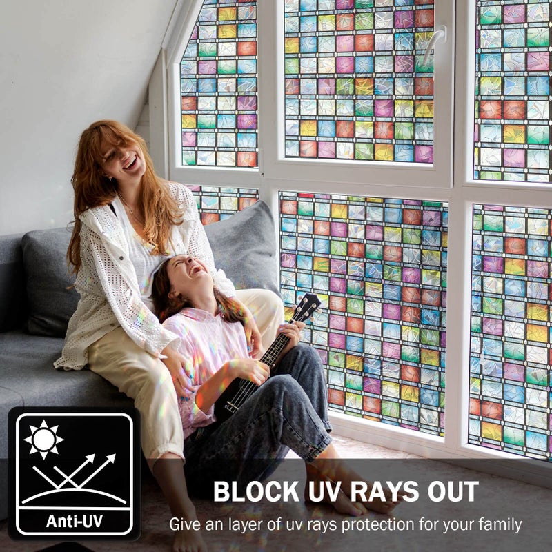 FEOMOS Stained Glass Window Film  Rainbow Window Tint  Window Privacy Films  Decorative Window Stickers for Home Anti UV 11.8 x 78.7 inches - Image 5