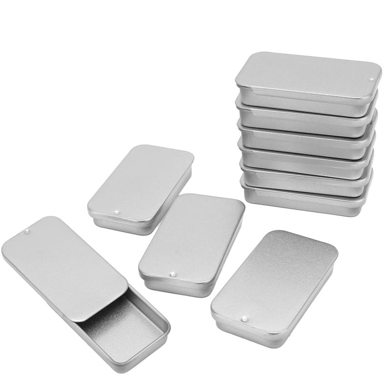 klarako 10pcs Tin Container, Empty Slide Top Tin Container, Portable Silver Tin Empty Box for Lip Balm Solid Perfume - Image 1