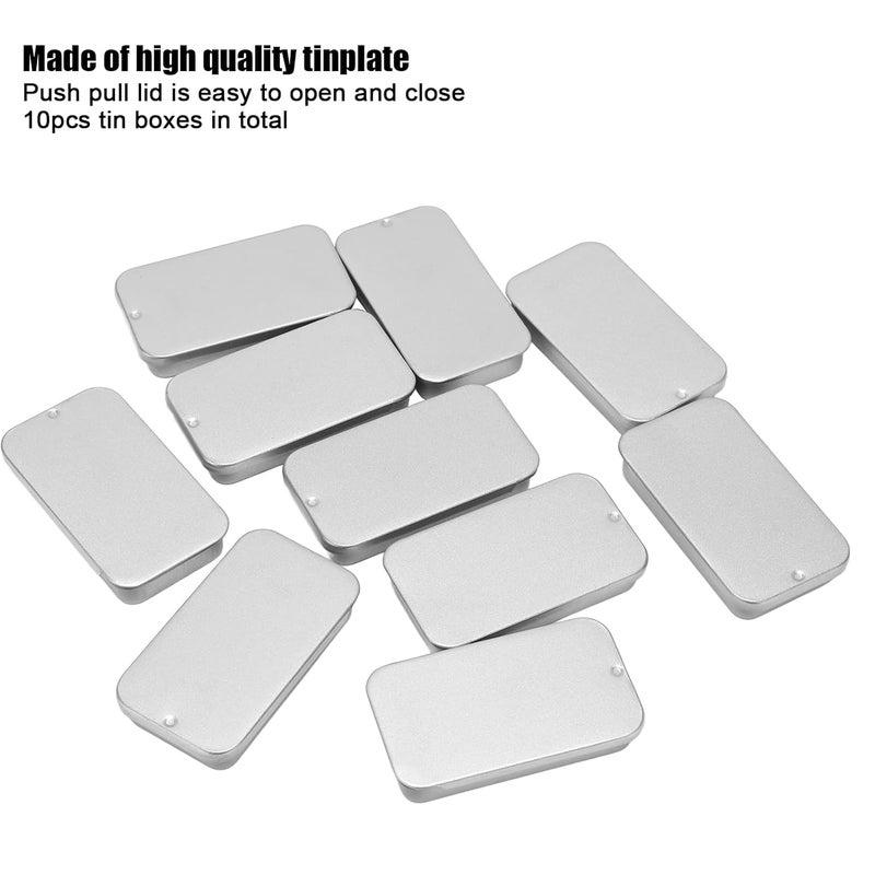 klarako 10pcs Tin Container, Empty Slide Top Tin Container, Portable Silver Tin Empty Box for Lip Balm Solid Perfume - Image 2