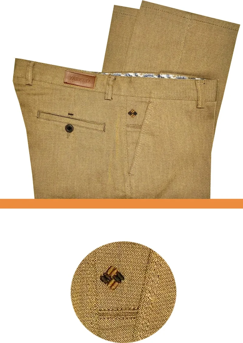 Varetta Men's Gold Classic Cut Linen Trousers