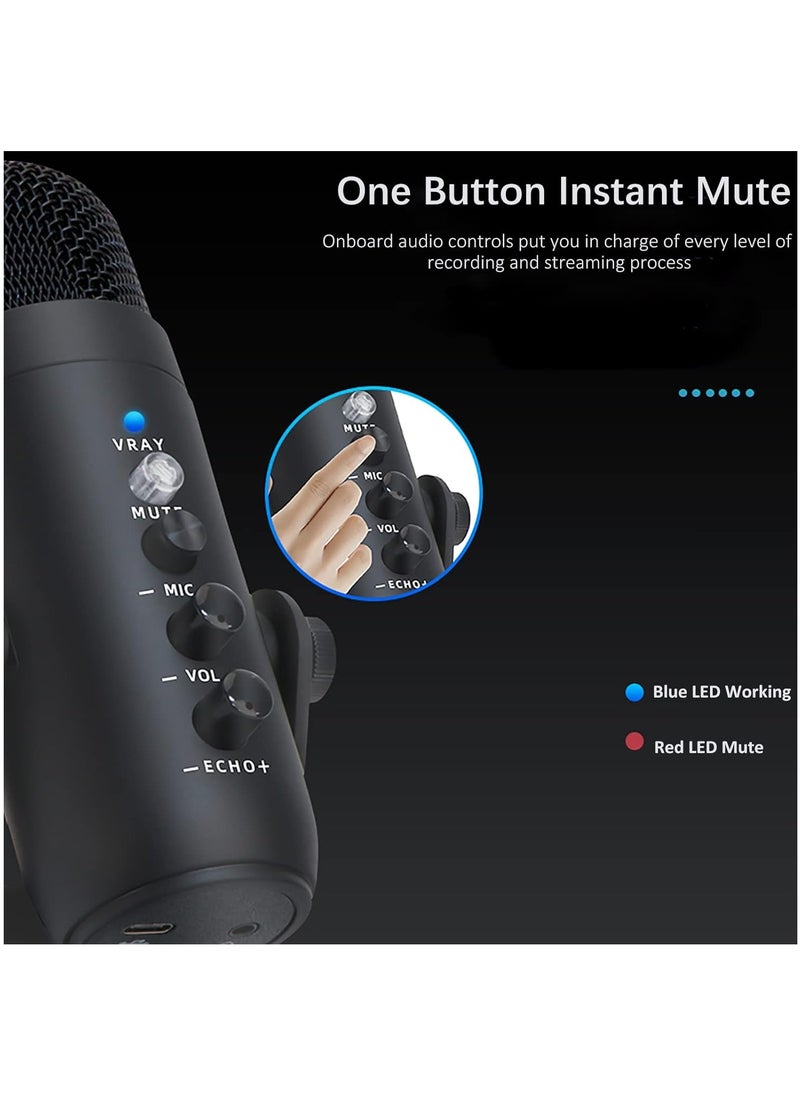 Generic - USB Microphone JD900 , Computer Condenser Gaming Mic for PC, Mac, Gaming, Recording, Streaming, Podcasting,Studio, USB C Plug and Play, Mute Button, Headphone Output, Volume Control - Image 1