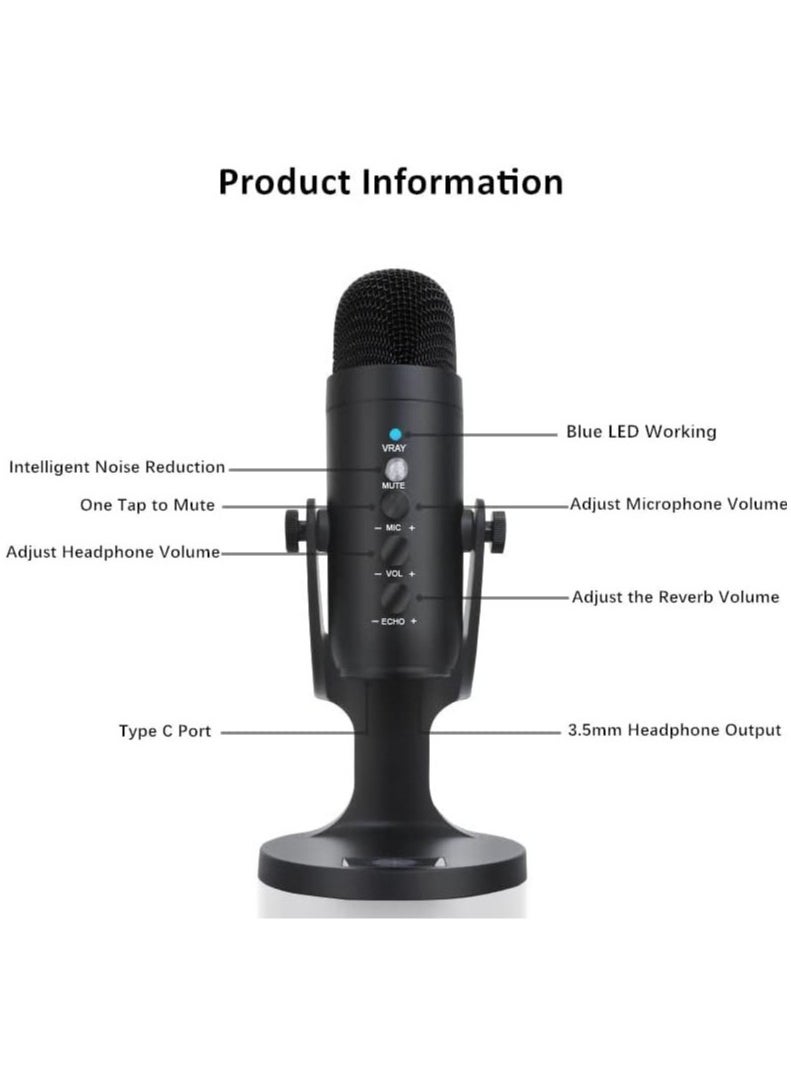 Generic - USB Microphone JD900 , Computer Condenser Gaming Mic for PC, Mac, Gaming, Recording, Streaming, Podcasting,Studio, USB C Plug and Play, Mute Button, Headphone Output, Volume Control - Image 1