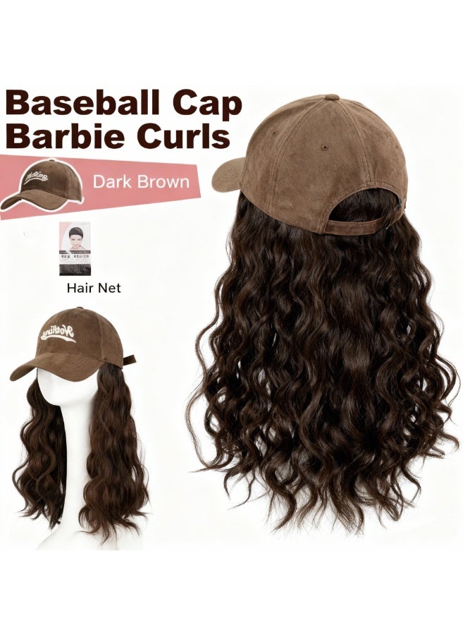 Fashionable Baseball Cap  Hat Wig  Baseball Hat with Hair Attached Wigs Long Curly Hairpiece Hairpiece Cap Hair Extensions for Women Brown 24IN - Image 1