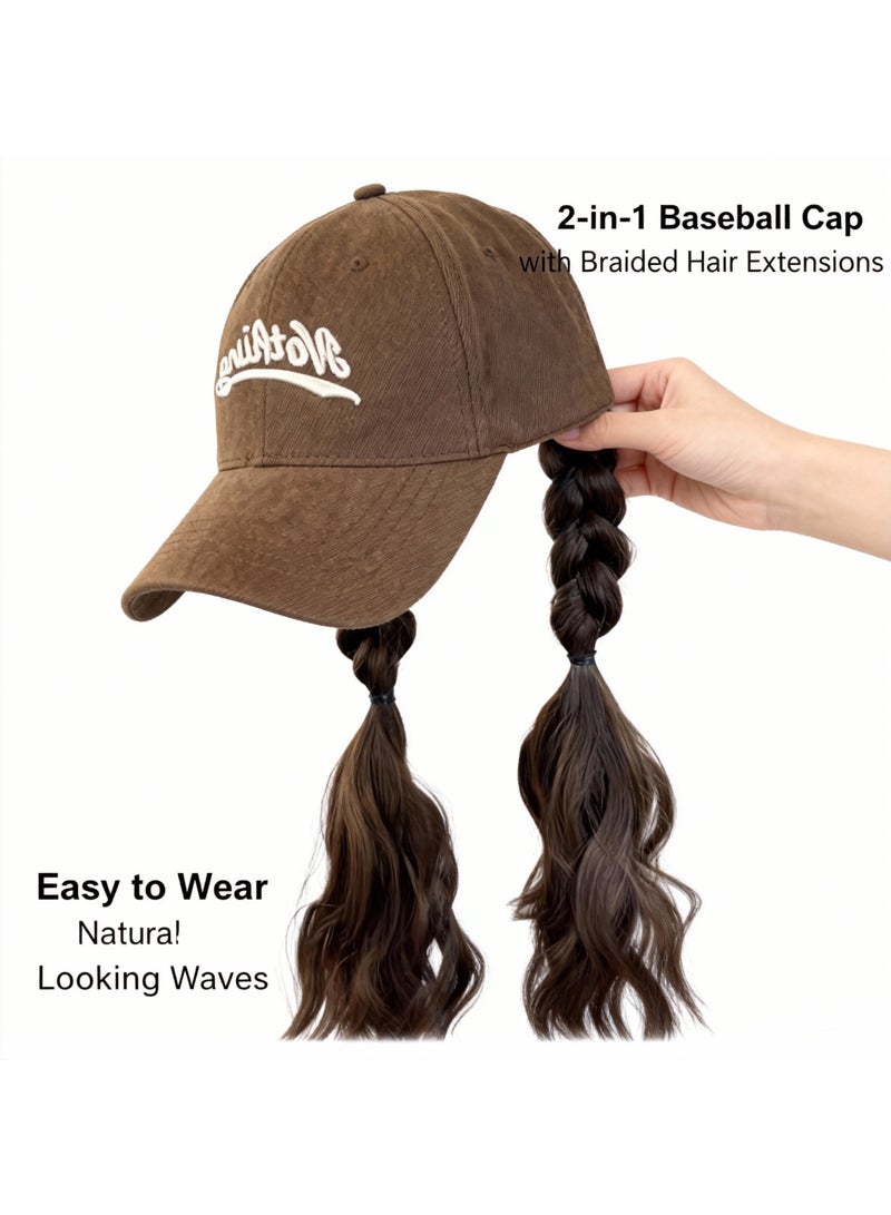 Fashionable Baseball Cap  Hat Wig  Baseball Hat with Hair Attached Wigs Long Curly Hairpiece Hairpiece Cap Hair Extensions for Women Brown 24IN - Image 2