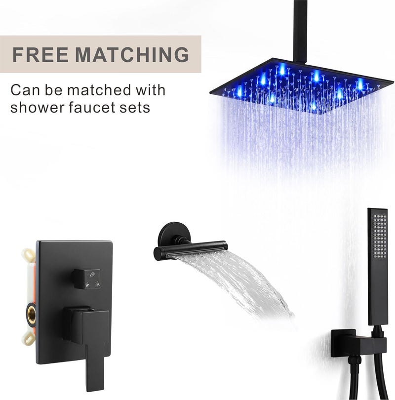 SKOWLL Shower Waterfall Adjustable, Wall Mount Rain Modern Waterfall Shower Set, Matte Black Waterfall Showerhead Jet, High Pressure Shower Spray Jets - Image 3