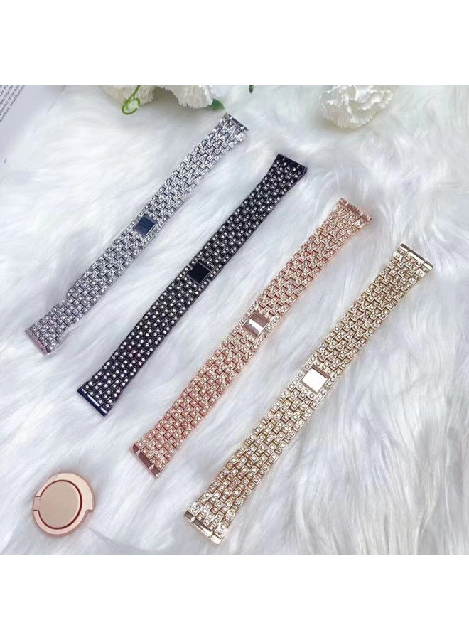 Stainless Steel Full Inlaid Iwatch567 Band Ladies Five Bead Bracelet Wristband Digital Computer Smart Watch Band-Color:Rose Gold-Specifications:20mm-without Connector
