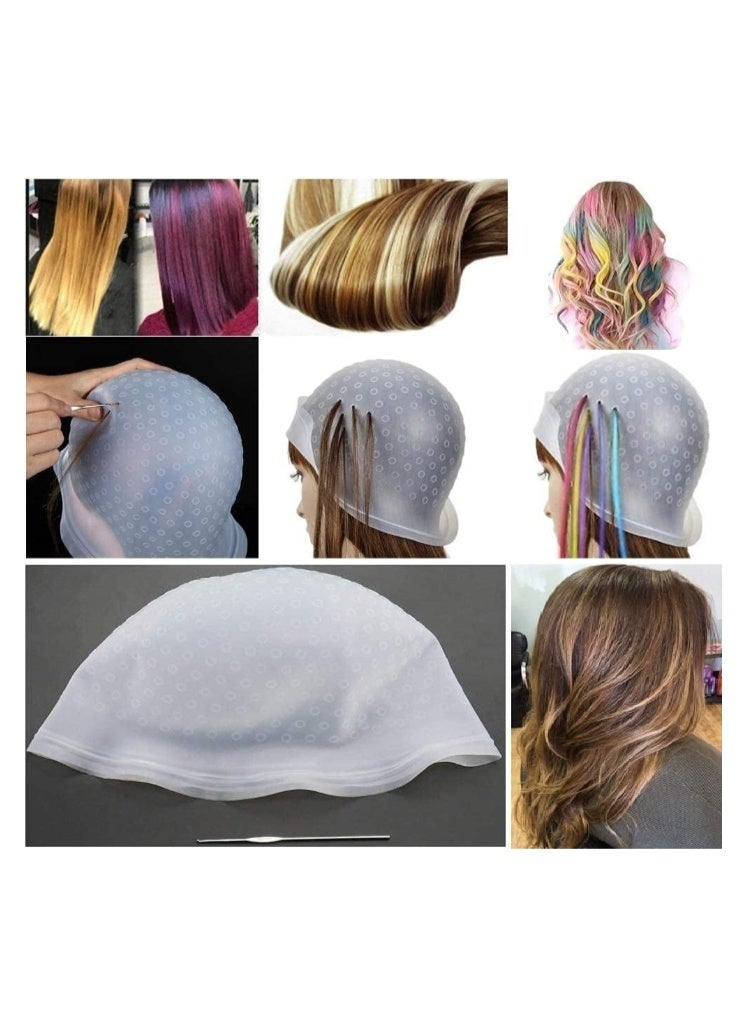 43℃ قبعة صبغ الشعر من السيليكون قابلة لإعادة الاستخدام متعددة الألوان لصبغ الشعر مع خطافات لصالونات التجميل المنزلية للنساء والرجال والفتيات لصبغ الشعر - Image 2