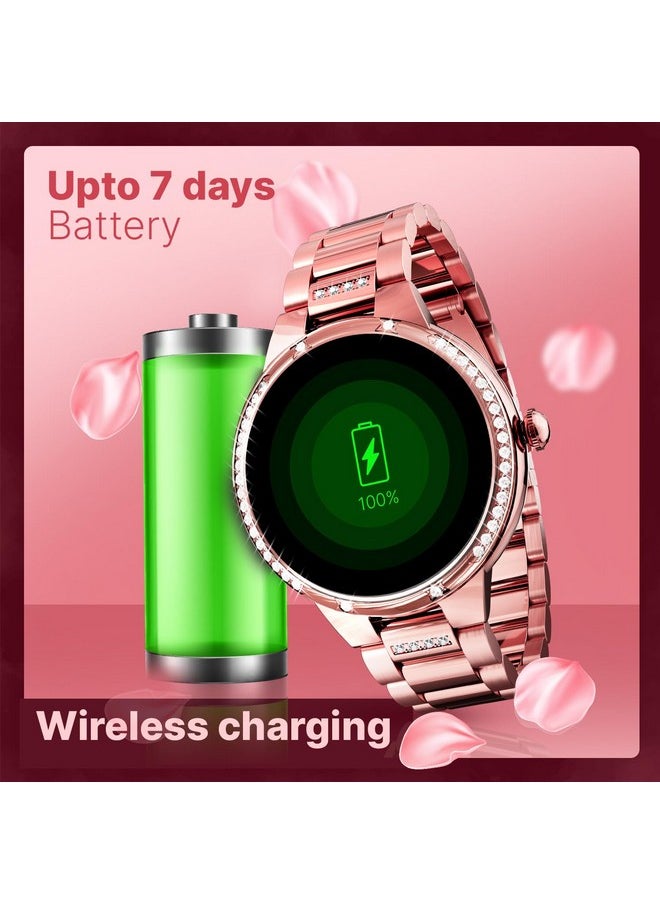 Crossbeats - CrossBeats Diva 1.28” Stylish Smart Watch for Women with Stone Studded Bezel| Amoled Display | Female Health Tracker | 100+Sports Modes| Premium Metal Smartwatch with Wireless Charging - (Rose Gold) - Image 1