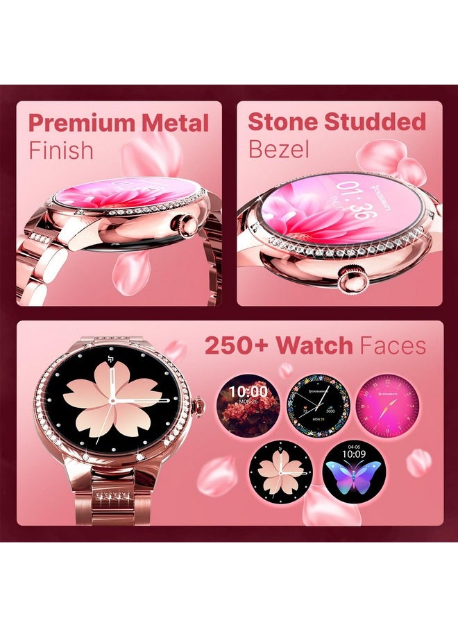 Crossbeats - CrossBeats Diva 1.28” Stylish Smart Watch for Women with Stone Studded Bezel| Amoled Display | Female Health Tracker | 100+Sports Modes| Premium Metal Smartwatch with Wireless Charging - (Rose Gold) - Image 1