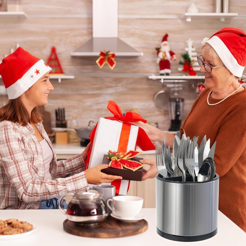 LIBODOUR Utensil Holder, 360Â°Rotating Kitchen Utensil Holder For Counter,Cooking Silverware Organizer Stainless Steel Caddy Flatware Spoon Spatula Tool Cutlery Container - Image 2