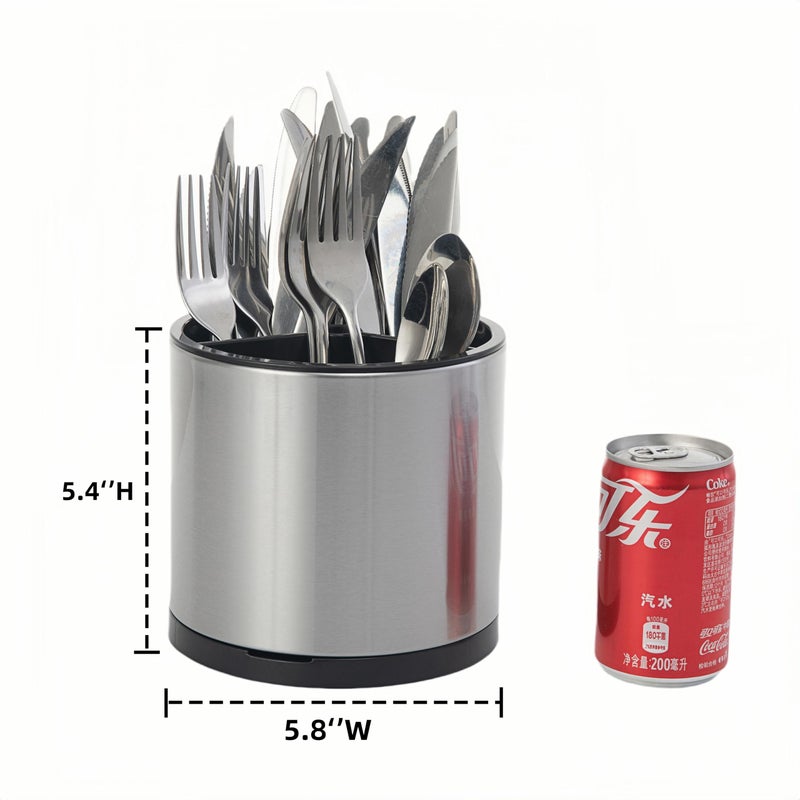 LIBODOUR Utensil Holder, 360Â°Rotating Kitchen Utensil Holder For Counter,Cooking Silverware Organizer Stainless Steel Caddy Flatware Spoon Spatula Tool Cutlery Container - Image 4