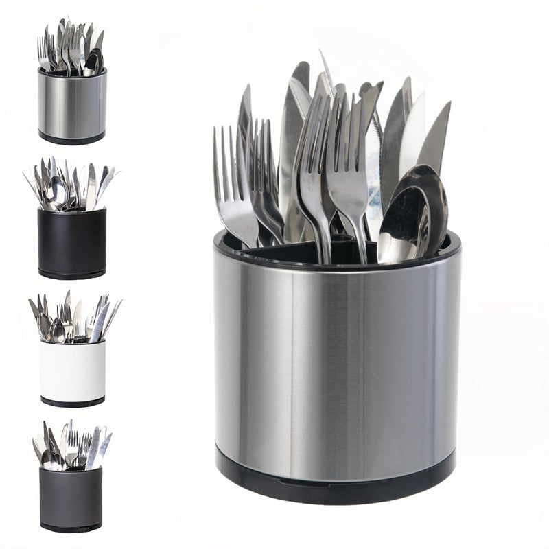 LIBODOUR Utensil Holder, 360Â°Rotating Kitchen Utensil Holder For Counter,Cooking Silverware Organizer Stainless Steel Caddy Flatware Spoon Spatula Tool Cutlery Container - Image 1