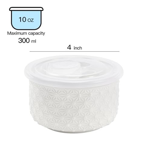 Mosuji 10 oz Set of 4 Oven-Safe Porcelain Ramekins with Lids, Large White Souffle and Creme Brulee Baking Dishes, Ramekin Bowls for Sauce and Dessert - Image 2