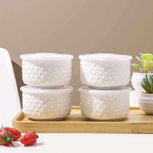 Mosuji 10 oz Set of 4 Oven-Safe Porcelain Ramekins with Lids, Large White Souffle and Creme Brulee Baking Dishes, Ramekin Bowls for Sauce and Dessert - Image 4