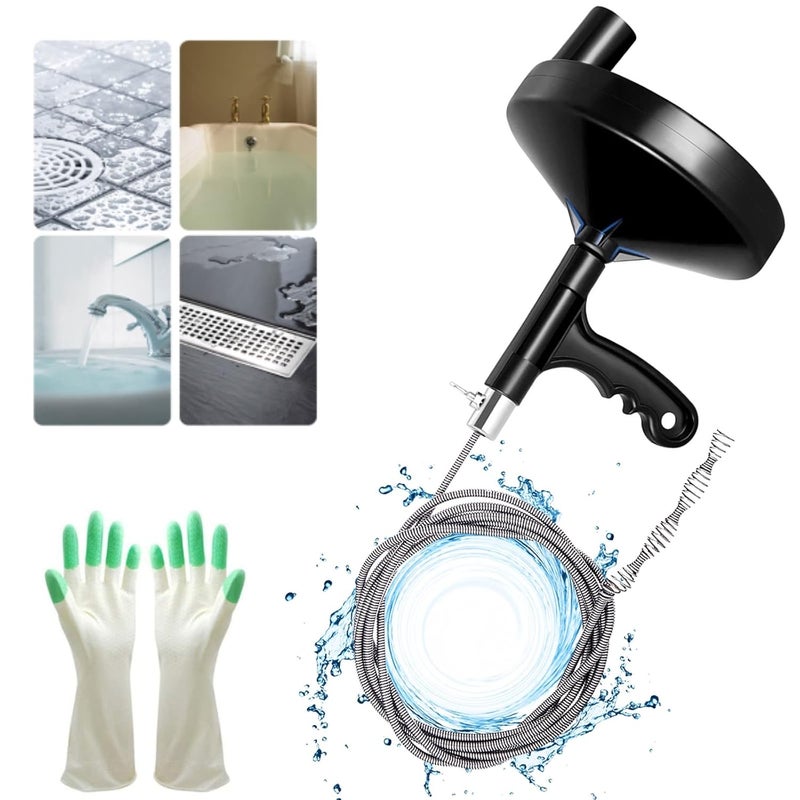 Drainsoon Drain Auger 25 Ft with Gloves, Plumbing Snake Drain Auger Hair Clog Remover, Heavy Duty Pipe Drain Clog Remover for Bathtub Drain, Bathroom Sink, Kitchen Cleaning - Image 1
