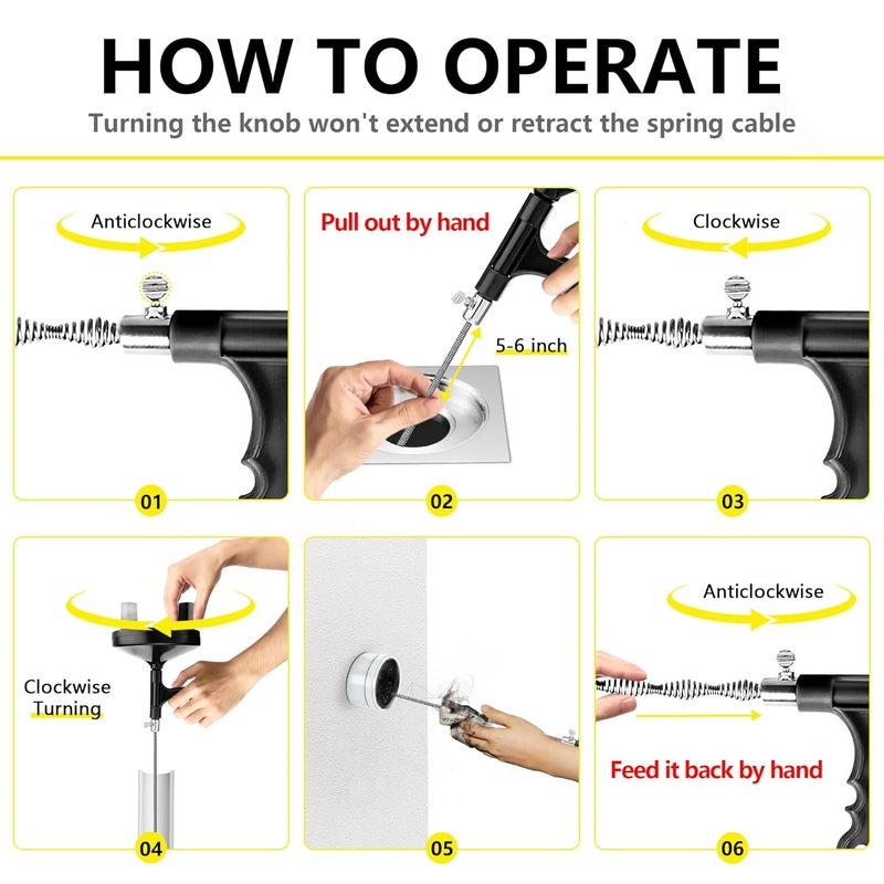 Drainsoon Drain Auger 25 Ft with Gloves, Plumbing Snake Drain Auger Hair Clog Remover, Heavy Duty Pipe Drain Clog Remover for Bathtub Drain, Bathroom Sink, Kitchen Cleaning - Image 5