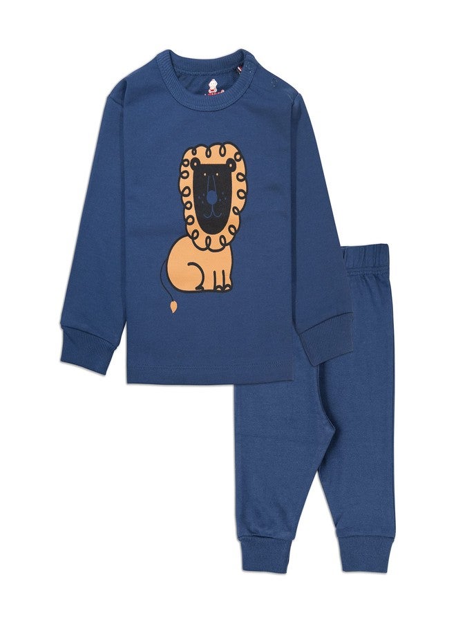 ARIEL Cotton Fleece Clothing Sets for Boys & Girls - Unisex Winter Navy Lion Clothing Sets Full Sleeve T-Shirt & Pant, Size- 12-18 Months - Image 1
