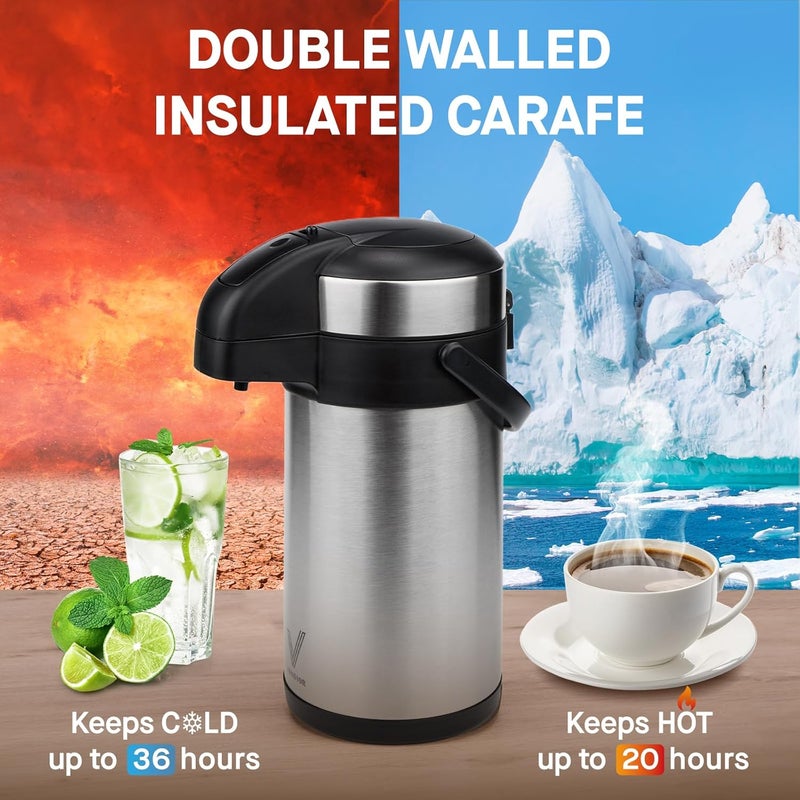 Vondior Airpot Coffee Dispenser with Pump - 140 oz Insulated Stainless Steel Coffee Carafe - Thermal Beverage Dispenser - Coffee Urn for Hot/Cold Water, Party Chocolate Drinks - Image 2
