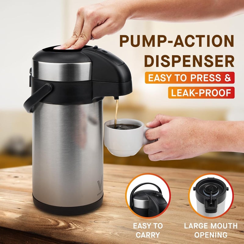 Vondior Airpot Coffee Dispenser with Pump - 140 oz Insulated Stainless Steel Coffee Carafe - Thermal Beverage Dispenser - Coffee Urn for Hot/Cold Water, Party Chocolate Drinks - Image 4