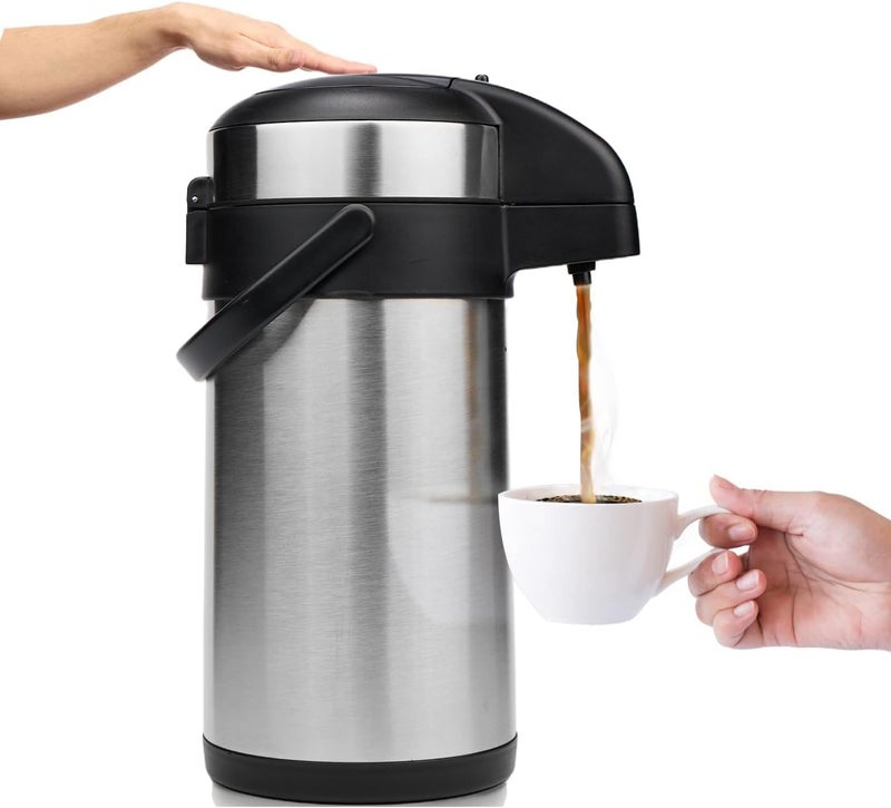 Vondior Airpot Coffee Dispenser with Pump - 140 oz Insulated Stainless Steel Coffee Carafe - Thermal Beverage Dispenser - Coffee Urn for Hot/Cold Water, Party Chocolate Drinks - Image 1