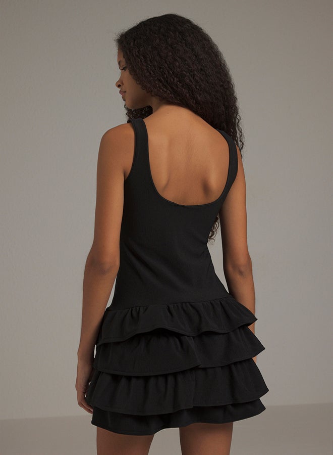 trendyol Black Plain Flounce / Frill Short / Mini Flexible Knit Dress  - Image 4