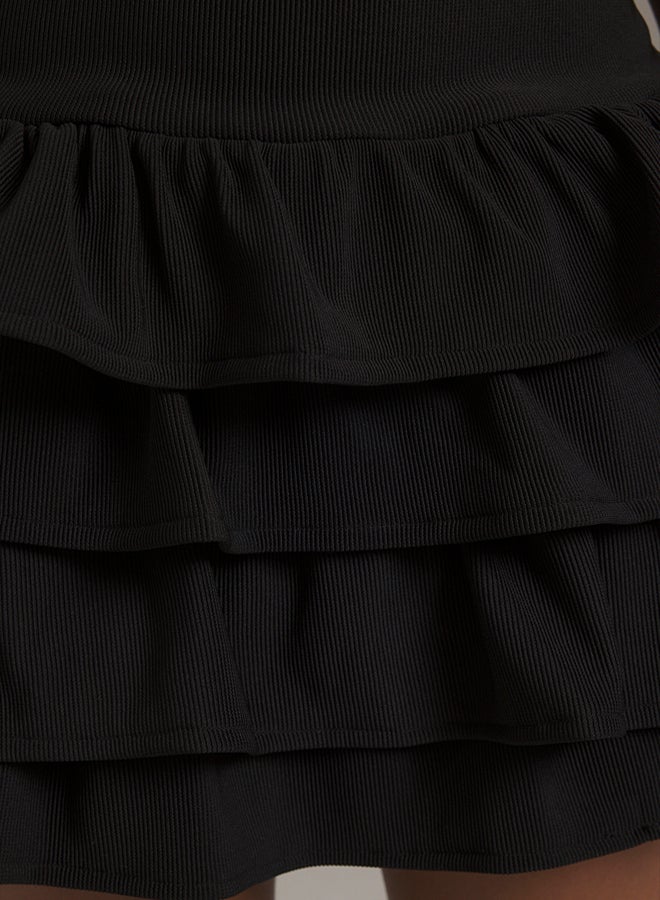 trendyol Black Plain Flounce / Frill Short / Mini Flexible Knit Dress  - Image 3