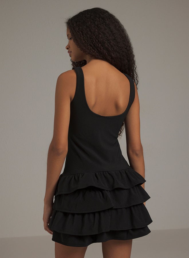 trendyol Black Plain Flounce / Frill Short / Mini Flexible Knit Dress - Image 4