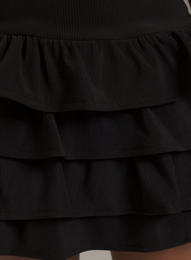 trendyol Black Plain Flounce / Frill Short / Mini Flexible Knit Dress - Image 3